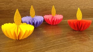 Diya Making With Paper  Paper Diya Decoration  DIY  Diwali Decoration Ideas  paper craft [upl. by Adkins]