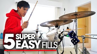 5 SUPER EASY FILLS  Drum Lesson Tutorial [upl. by Kinchen]