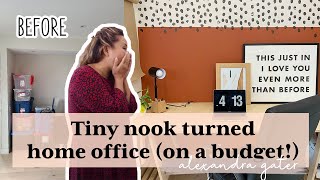 DIY Tiny Nook Turned Home Office Makeover  How to DIY a desk on a budget [upl. by Lenny]