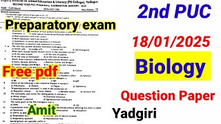 2nd PUC Biology Preparatory exam question paper 2025 kseab [upl. by Arannahs]