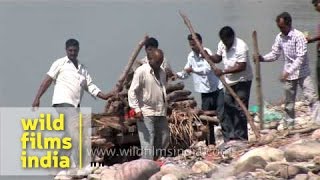 Dead body on funeral pyre for burning as part of funeral rite [upl. by Irita652]