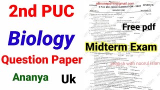 2nd PUC Biology Midterm Question Paper 2024 Kseab [upl. by Ttenaj]