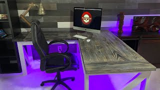 DIY LShaped Desk  With Burnt Wood Finish [upl. by Ledairam]