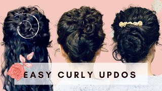 3 Easy Curly Updos  5Minute Work amp Special Occasion Curly Hairstyles [upl. by Stine]