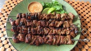 Beef Satay Recipe  ThaiStyle Grilled Beef Skewers [upl. by Aikin]