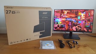 Acer ET271 27inch Full HD Monitor IPS panel 4ms ZeroFrame HDMI VGA Unboxing and Review [upl. by Enyaht]