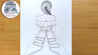 How to draw a girl with beautiful dress for beginners  Pencil Sketch  Drawing Tutorial [upl. by Kirrad]