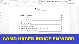 CÓMO HACER UN ÍNDICE EN WORD [upl. by Ibmab]