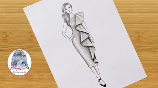 Pencil sketch of a girl with Fashion Dress  step by step  How to draw Fashion Girl [upl. by Waers]