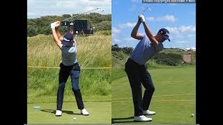 Justin Thomas golf swing  Long Iron faceon amp downtheline July 2017 [upl. by Ahsilif82]