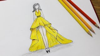 How to draw a dress design  Dresses Drawing step by step [upl. by Mayhew]