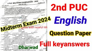 2nd PUC English Midterm Question Paper 2024 Keyanswers Kseab [upl. by Liemaj]