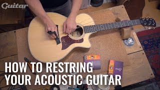 How to correctly restring your acoustic  Guitarcom DIY [upl. by Griffis715]