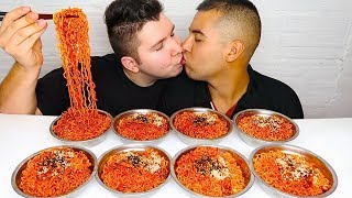 Super Spicy Fire Ramen Noodle Challenge • MUKBANG [upl. by Monteria787]