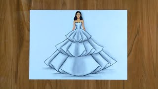 Simple Dresses drawings step by step  Fashion illustration drawing  Fashion design Illustration [upl. by Nilyad]