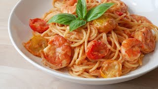 Spaghetti mit Tomaten Sahne Sauce amp Garnelen  Pasta with Tomato Cream Sauce amp Prawns  ENG SUBS [upl. by Elmajian]