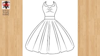 How to Draw a Dress Sketch  Easy Dresses Drawing for Beginners  Gown Fashion Design Sketches [upl. by Ilrebmik]