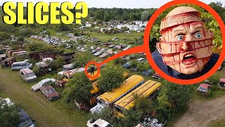 drone catches Slices the Demon at this abandoned car scrap yard we found him [upl. by Katlin]